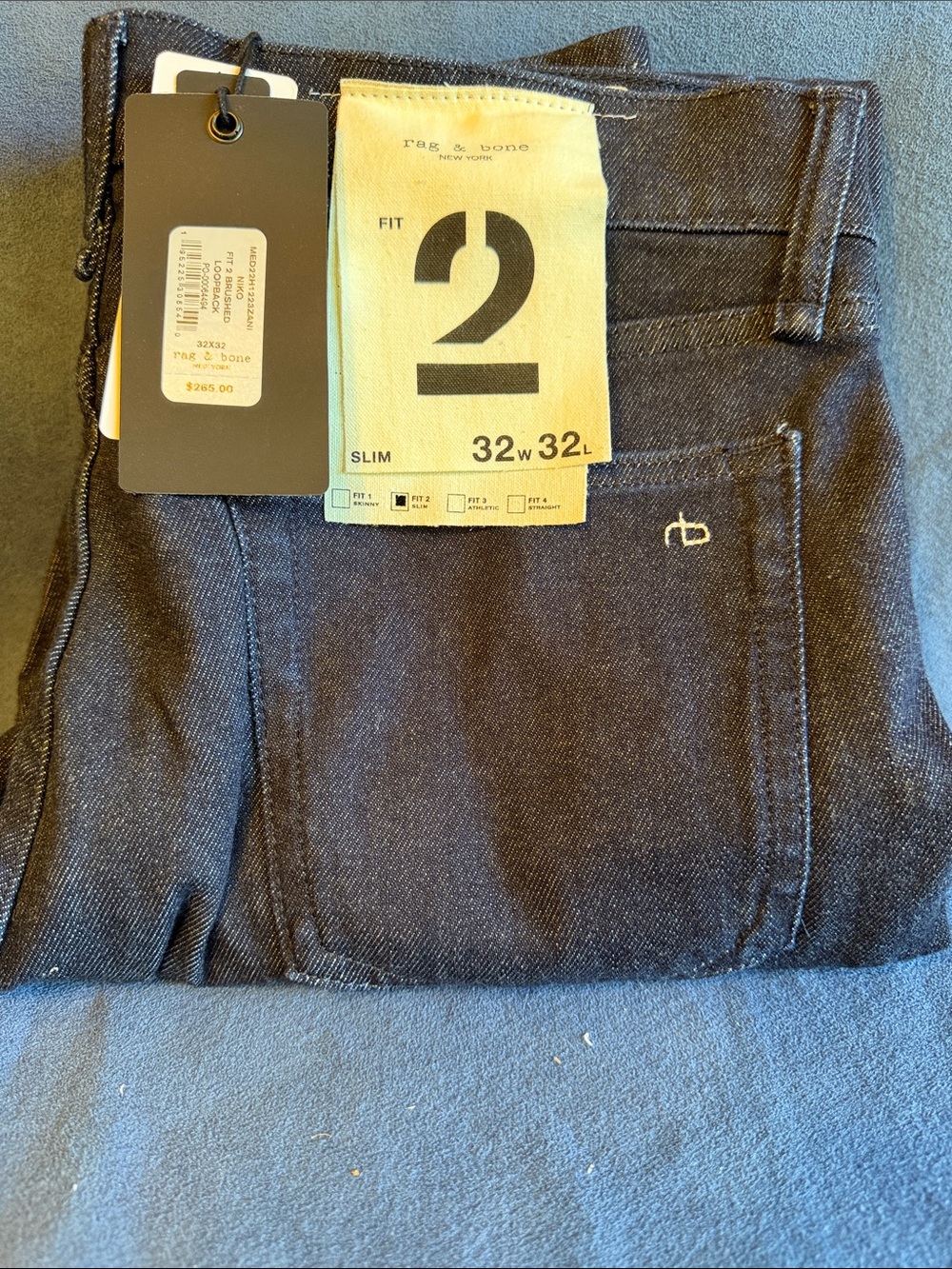 Rag & Bone Men’s Niko Fit 2 Slim Brushback Loopback Jeans Navy 32x32 NWT - Picture 5 of 6